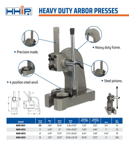 2 TON HEAVY DUTY ARBOR PRESS (8600-0033) - Picture 4 of 9