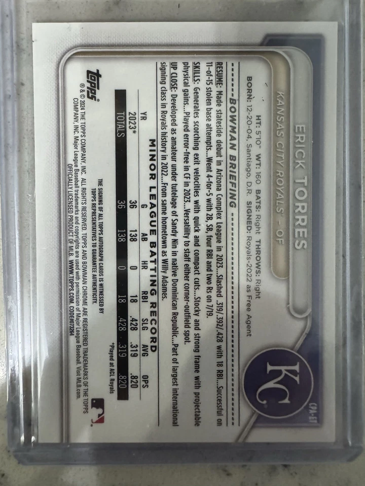 2024 Bowman - Chrome Prospect Autographs Erick Torres #CPA-ET Gold Refractor /50 - Image 2 of 4