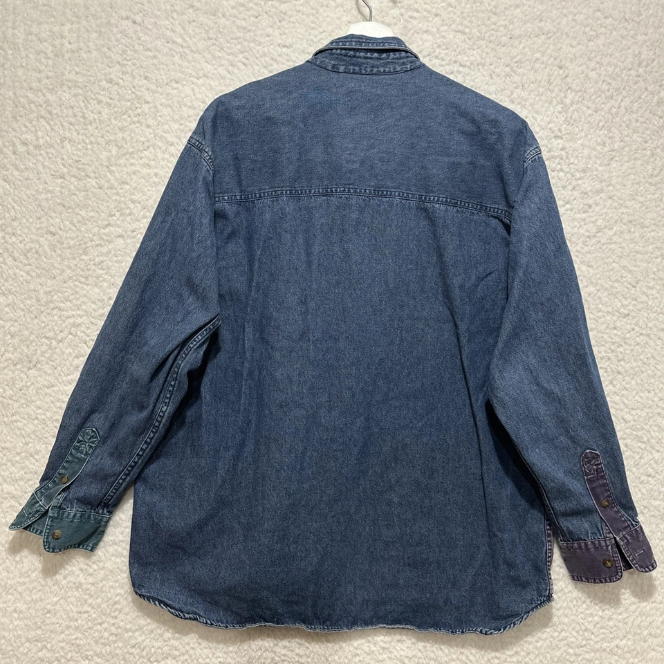 Vintage '90s Mountain Standard Colorblock Long Sleeve Button-Down Denim Shirt L - Image 2 of 4