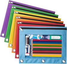 6Pack Pencil Pouches for 3 Ring Binder, Smooth Zipper 3 Ring Binder Pencil Pouch