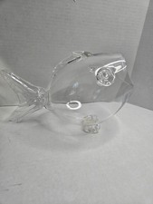 Glass Hand Blown Clear Gold Fish Vase Bowl Terrarium MCM