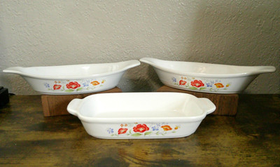 Vintage Northland Japan Small Multicolor Floral Pottery Baking Dishes, Set of 3