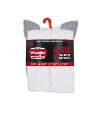 NIP w/tags Wrangler Men's 6 Pack Cushion Crew White Work Socks Size 6-12