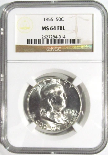1955 FRANKLIN Silver Half Dollar NGC MS 64 FBL