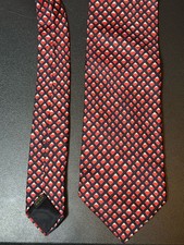 VTG Saks Fifth Avenue Red White & Black Diamond 100% Silk Tie Made In USA