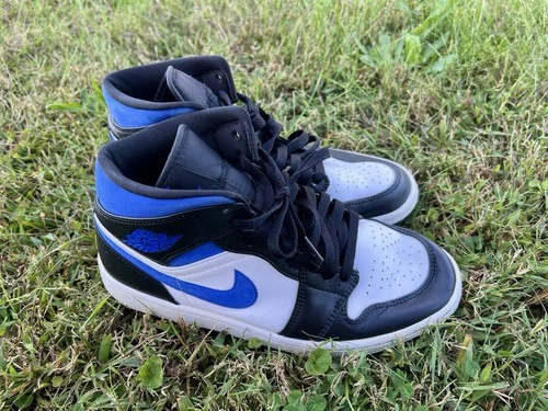 Jordan Nike Men's Air 1 Mid GS Racer Blue/Black Athletic Shoes Size 8.5