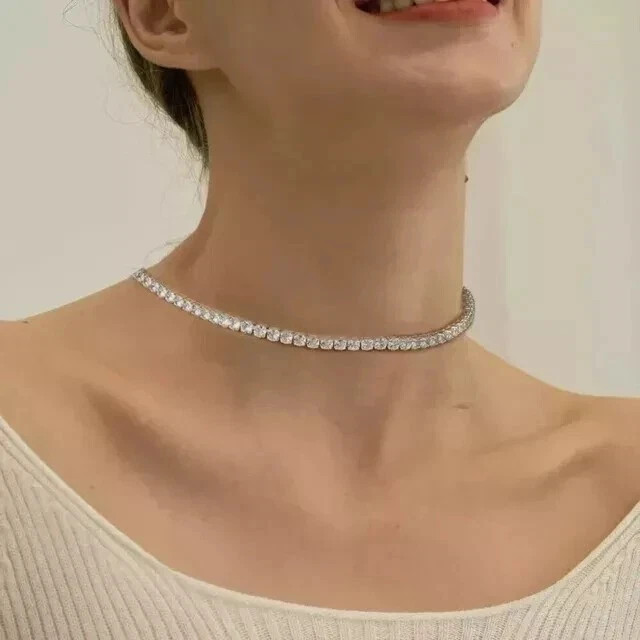8 Ctw Round Cut Lab-Created Diamond Tennis Necklace 14K White Gold Plated