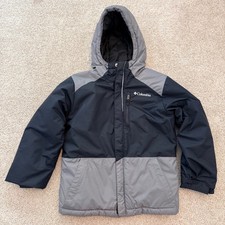 Columbia Insulated Jacket Kids Small 8 Black Grey Colorblock Hooded Parka Winter