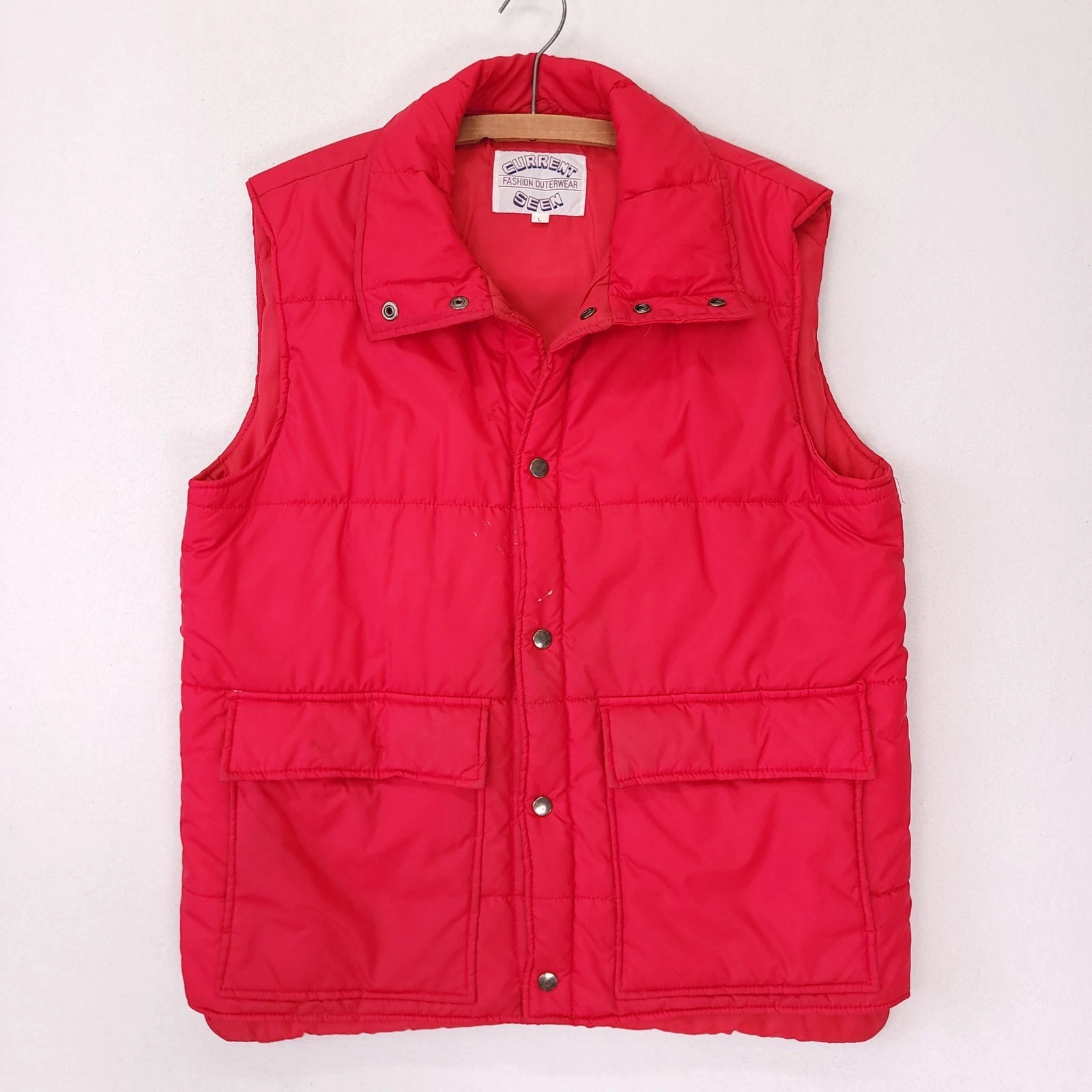 Current Seen Mens Vintage Red Puffer Vest Quilted Snap Front Size L