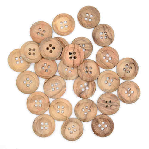 NATURAL WOOD 4 HOLE BUTTONS 15mm - Afbeelding 1 van 2