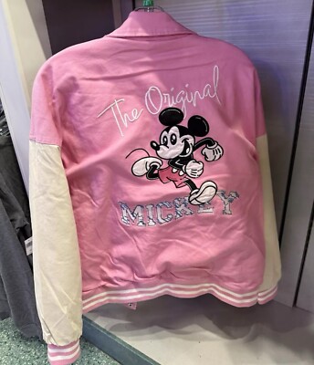 2025 Disney Parks Mickey Mouse Varsity Letterman Jacket L Pink Embroidere