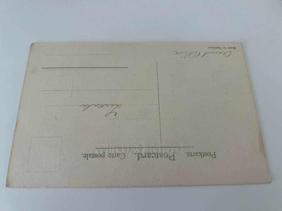 Easter Greetings House and Flowers Scene Vintage Postcard Made in