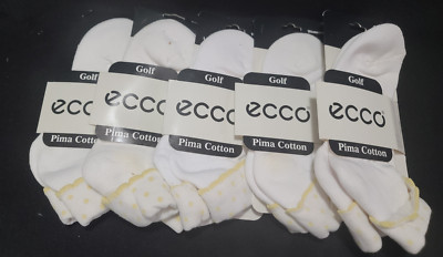  Rare Lot 5x  Women s ECCO Golf pima Cotton White/ Yellow Ankle Socks Sz 9-11 