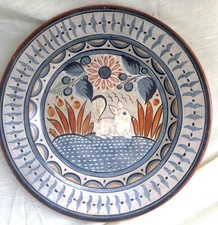 Vintage Tonala Pottery Charger/Wall Art Hand Created & Decorated, Mexico
