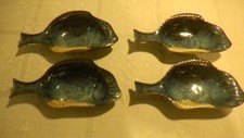 Lot of 4 Fish Plates - Handmade glazed ceramics by Leon Kula (Florida) 11 Inches