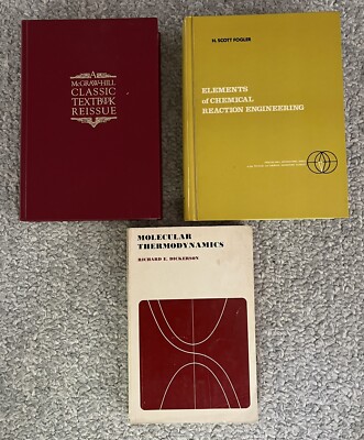 Lot of 3 Chemical Engineering Books,  ELEMENTS OF CHEMICAL REACTION ENGR Folger
