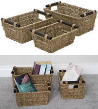 Image of JVL 3pc Storage Basket Set Seagrass Rectangular Storage Baskets 15-411