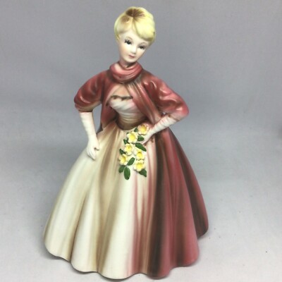 Vintage 1963 Inarco E-1031 8in Woman in Red Dress Figurine 