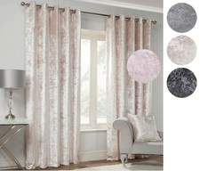 Pair Crushed Velvet Ready Made Curtains Ring Top Eyelet Lined Room Darkening