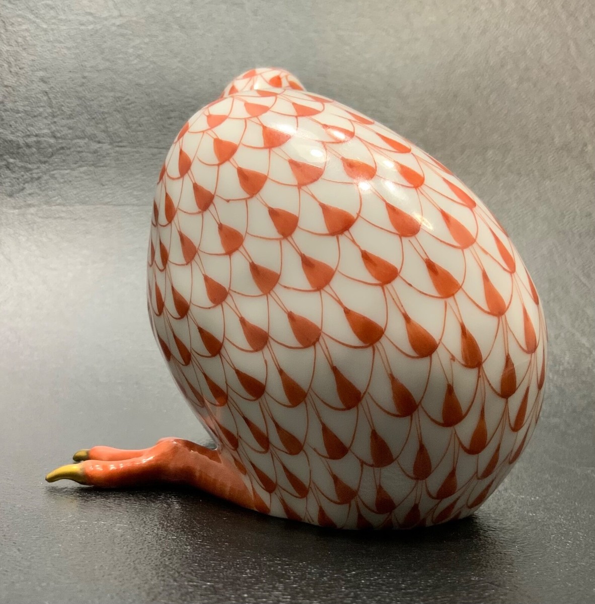 ヘレンド　フィギュア　グリーンフィッシュネット　キジ HEREND FISHNET RUST KIWI BIRD W EGG PORCELAIN FIGURINE 24k GOLD