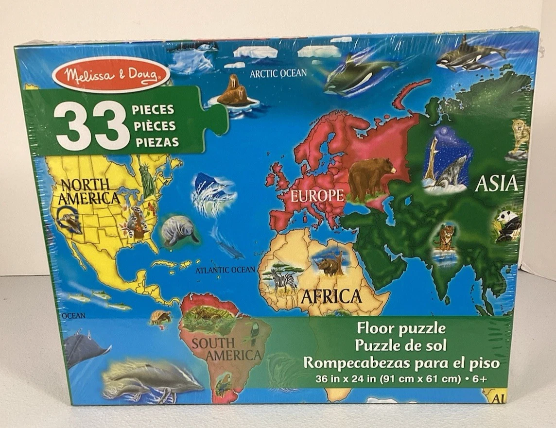 Rompecabezas Mapamundi De Melissa & Doug – 33 Piezas De Cartón, Aprende Geografía De Forma Divertida, +3 Años