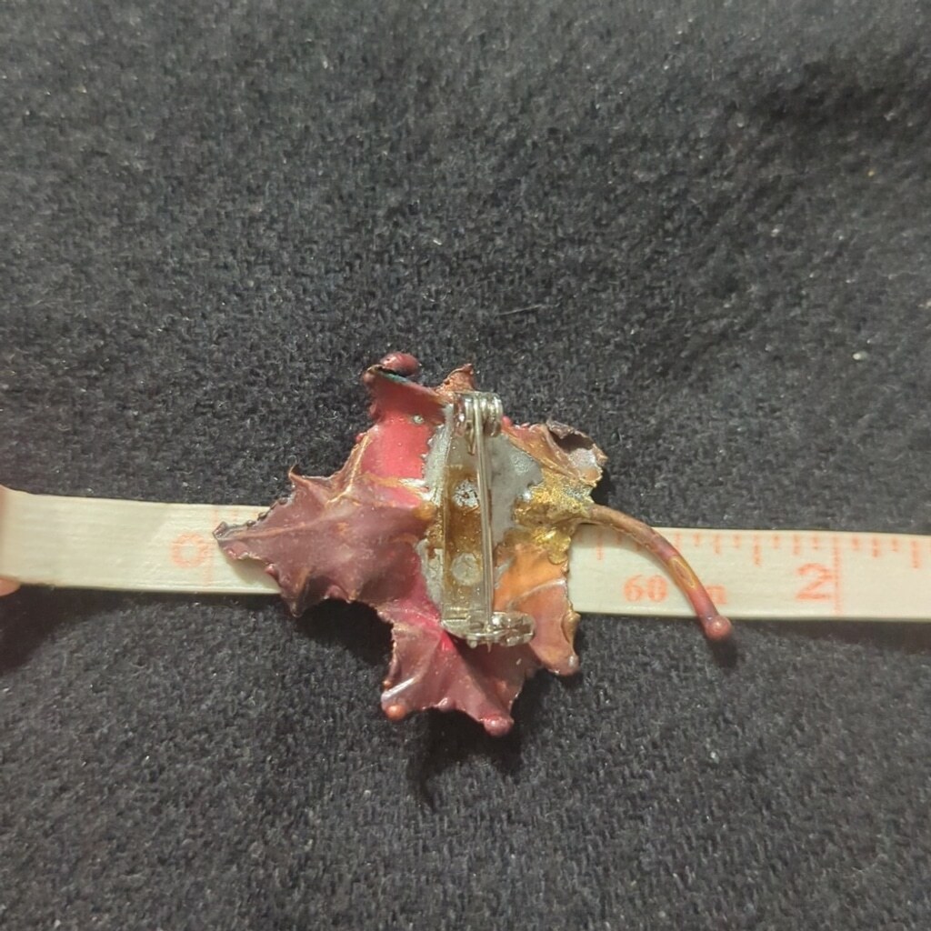 Copper Maple Leaf Fall Autumn Statement Brooch Pin - image 3