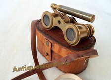 NAUTICAL BRASS ANTIQUE STYLE BINOCULAR WITH LEATHER BOX SPYGLASS BINOCULAR