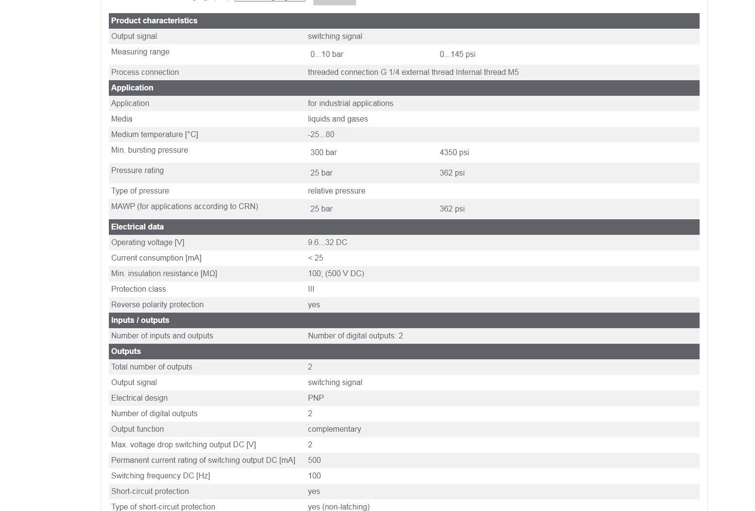 A IFM PK6524 Pressure Switch with Intuitive Switch Point Setting 9.6