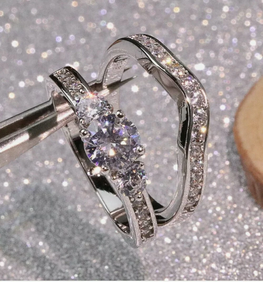 Sterling silver simulated diamond engagement rings clearance