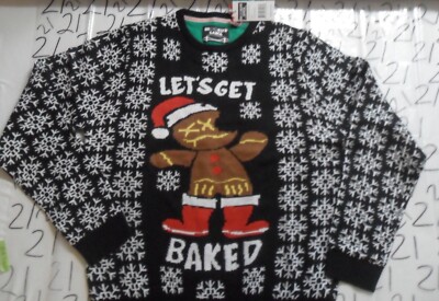 Large NWOT Christmas Ginger Bread Man Let s Get Baked Sweater