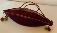 Antique Victorian Red Velvet w/ Cording Tassels Plaid Lining Sewing Caddy Purse