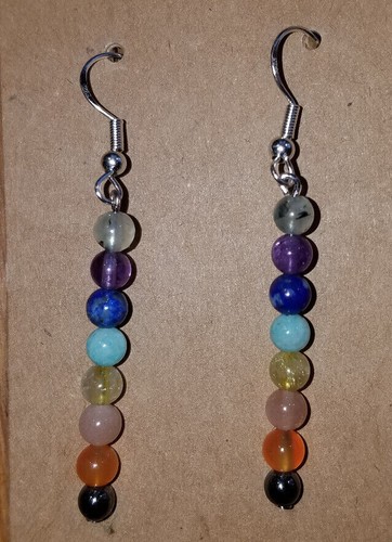 Supercharged Chakra 4mm natural stone beads Silverplated Pierced Earrings.Reiki! - Picture 2 of 11