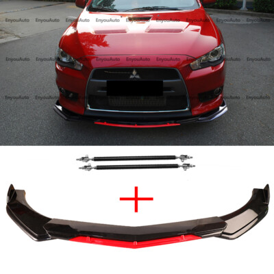 For Mitsubishi Eclipse Front Bumper Lip Spoiler + Strut Rods Gloss Black Red