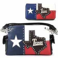 Justin West Texas State Flag Red White Blue Conceal Carry Purse Wallet Set