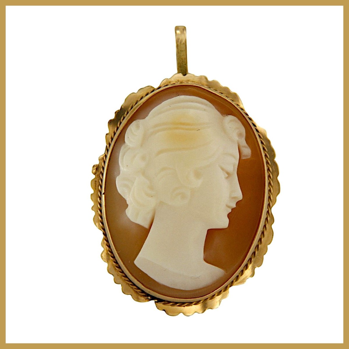 Pendentif/épingle En Or 14kt Camée Turquoise Sculpté à La Main - Torre Del Greco - Marque M+M Scognamiglio - Neuf Avec étiquettes