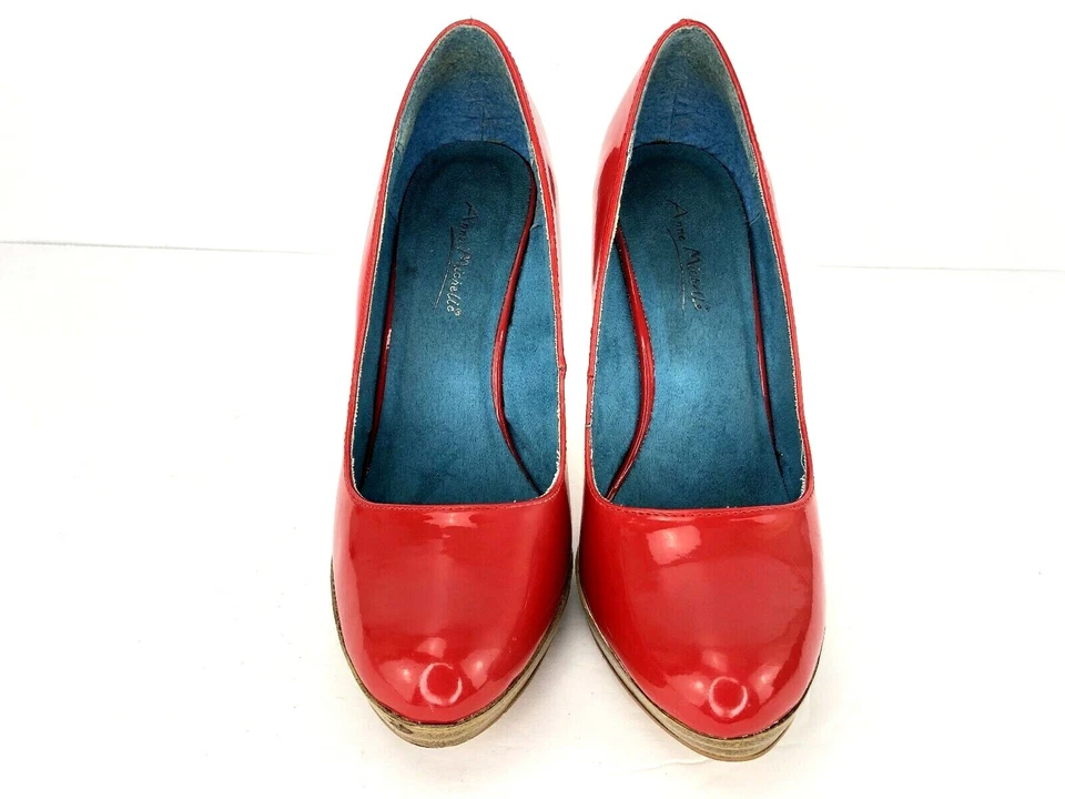 Anne Michelle Red Patent  Size 8 Pumps Heels Pazzaz Platform Stilletto Slip On  - Image 3 of 4