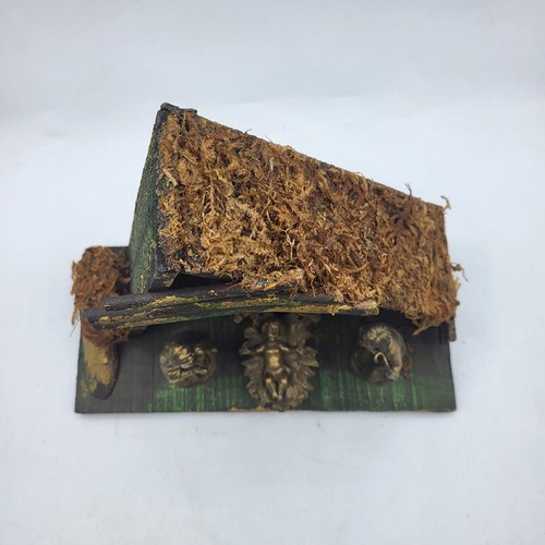 Vintage Fontanini Wooden Nativity Manager 5 Figurine Thatched Roof Rustic Italy - Picture 2 of 17