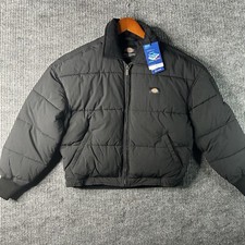 Dickies Puffer Jacket Womens Small Black Comfortemp Corduroy Collar