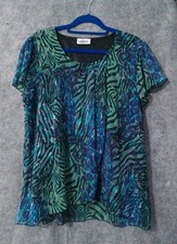 AFIBEL Size 20 Blue Green Short Floaty Sleeve Lined Blouse
