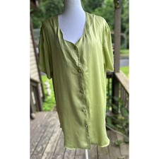 Victoria s Secret Vintage Gold Label 100 Silk Button Down Green Sleep Shirt M