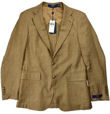 NWT Polo Ralph Lauren Blazer Mens 38R Brown Houndstooth Check Wool Linen 498