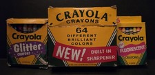 VTG 90s Crayola Crayons 64 Box w Sharpener 16 Fluorescent 16 Metallic Lot of 3