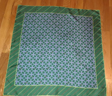 Talbots Green Blue Interlocking Links Geometric 100 Silk Square Scarf 27"