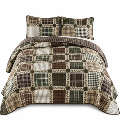 Donna Sharp Pine Patch Quilt Set Queen 92x90 2 Shams Lodge Bedding Brown & Green