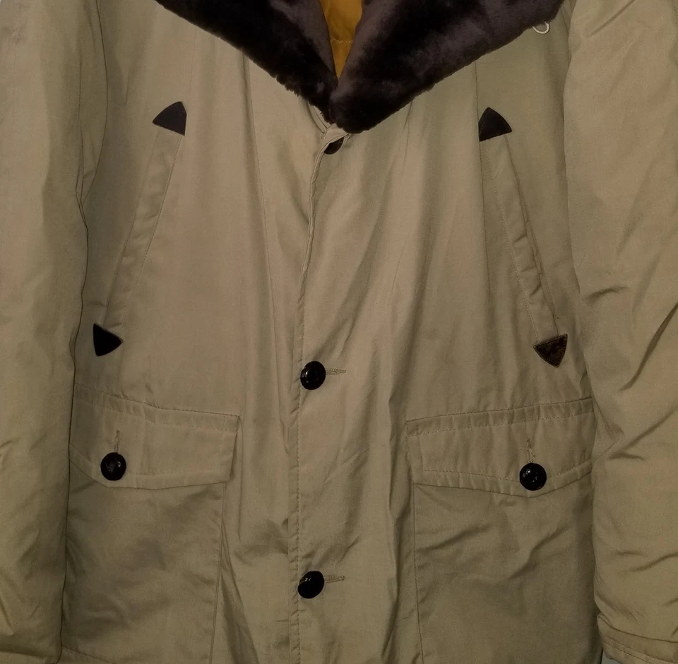 Eddie Bauer Goose Down Parka Jacket Khaki Vtg Fur Collar Hooded Puffer Coat XL - Image 2 of 4