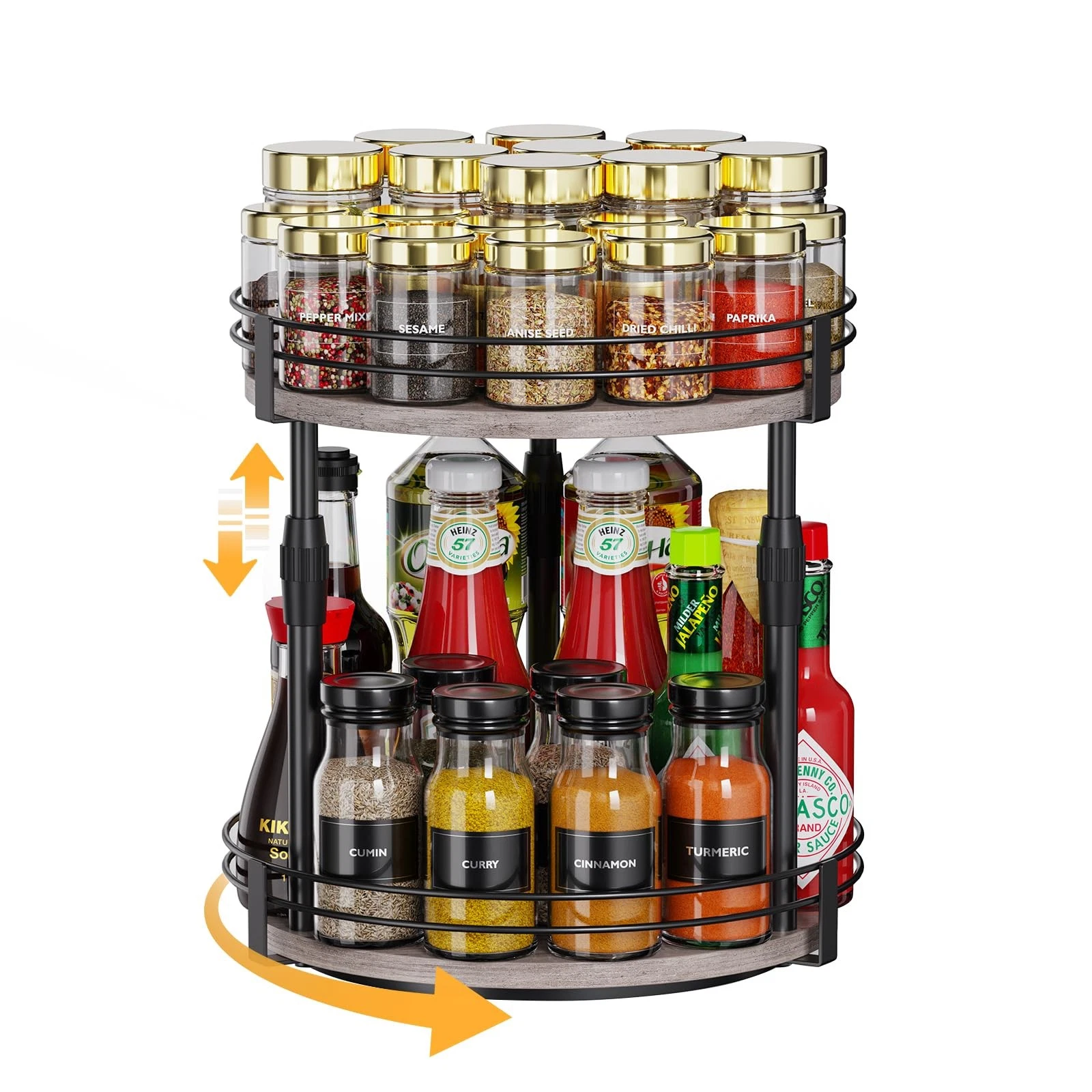 Lazy-Susan-Organizer-Spice-Rack 2-Tier Rotating Spice Organizer For Kitchen-C...