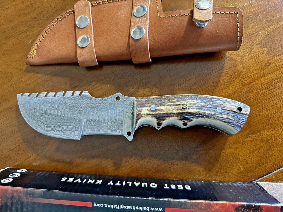 MB Knives (Michael Bailey) Custom Damascus Stag Hunting Knife   - Image 2 of 4