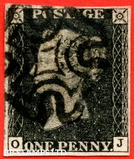 SG. 2. A1 (2). AS49. " OJ ". 1d Black. Plate 8. A fine used example cance B71394