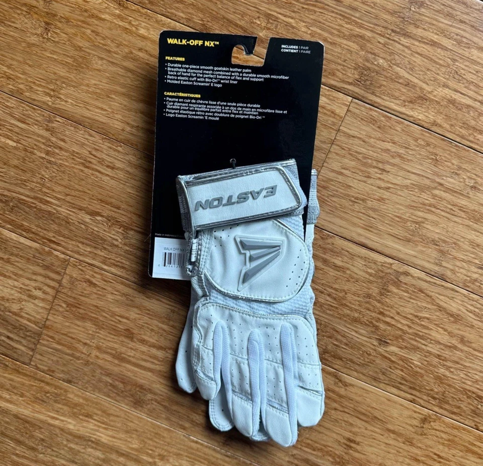 NUEVO Easton Walk-Off Guantes de Bateo de Cuero Béisbol Softbol Adulto Pequeño Blanco Foto 2 de 3