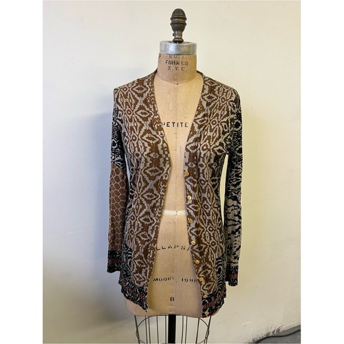 Etro, Etro Milano Silk Cashmere Cardigan Brown Geometric Print Italy Size 40